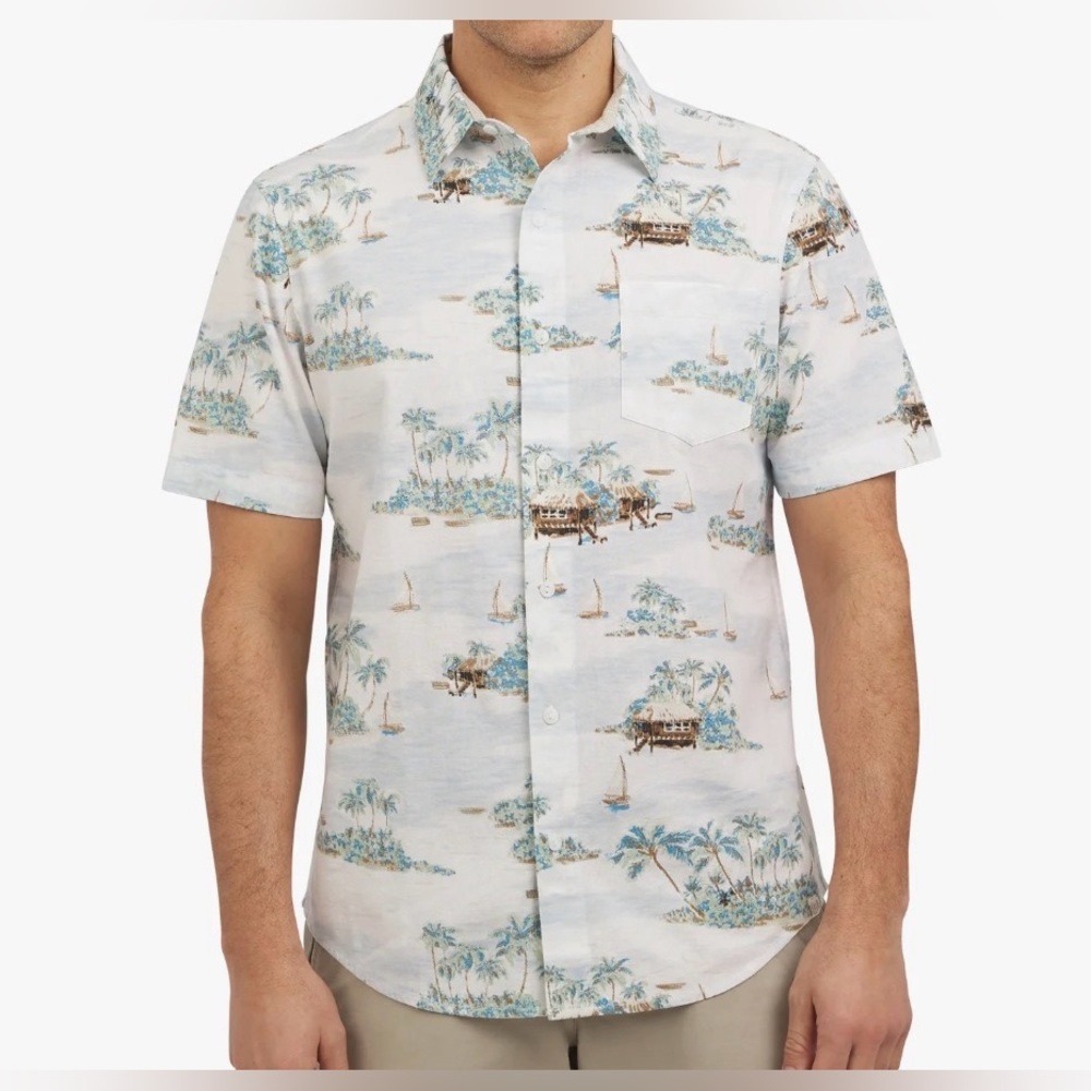 *NWT* CHAPS Men Size MEDIUM Sea Salt Coast Tropical Button Down Shirt CM15SW960